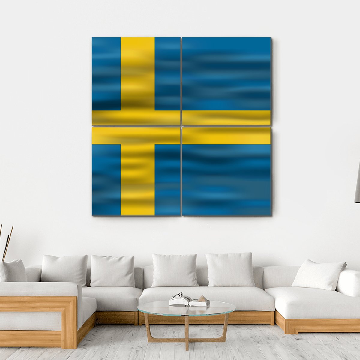 Realistic Flag Of Sweden Canvas Wall Art-4 Square-Gallery Wrap-17" x 17"-Tiaracle