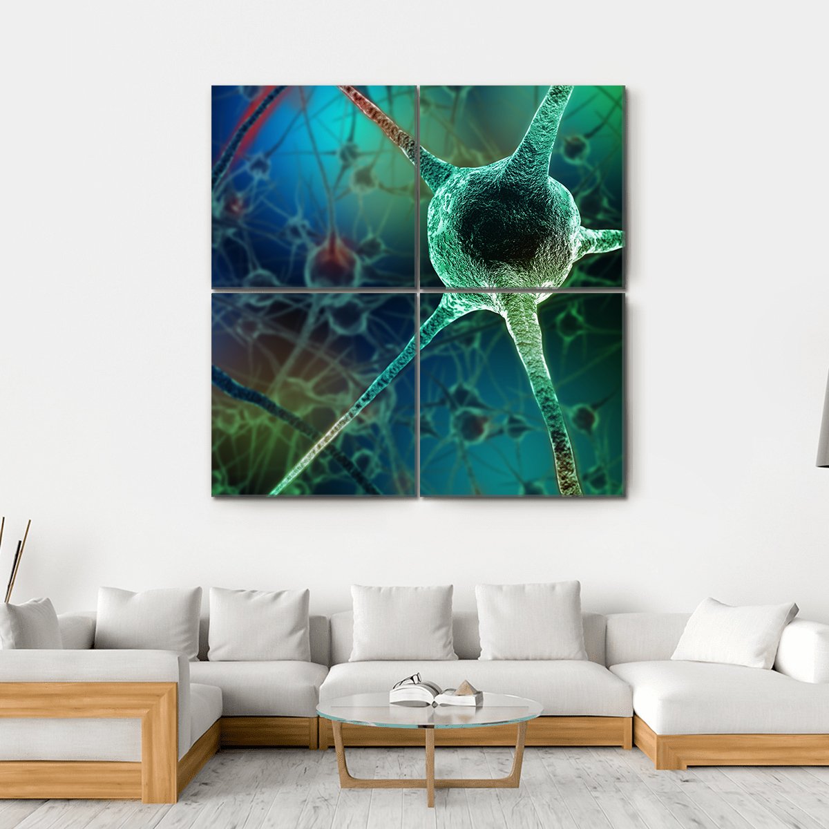 Realistic Rendering Of Neurone Canvas Wall Art-4 Square-Gallery Wrap-17" x 17"-Tiaracle