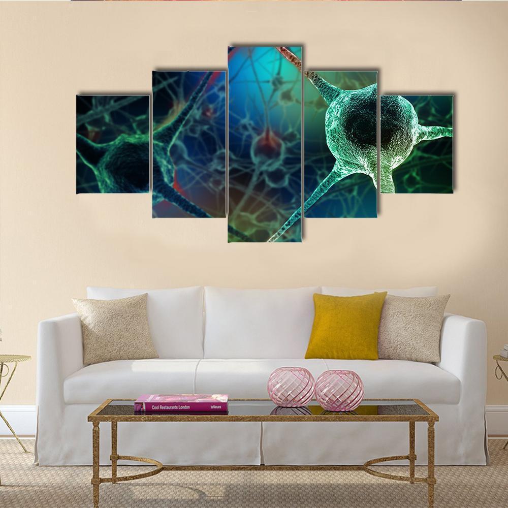 Realistic Rendering Of Neurone Canvas Wall Art-5 Star-Gallery Wrap-62" x 32"-Tiaracle