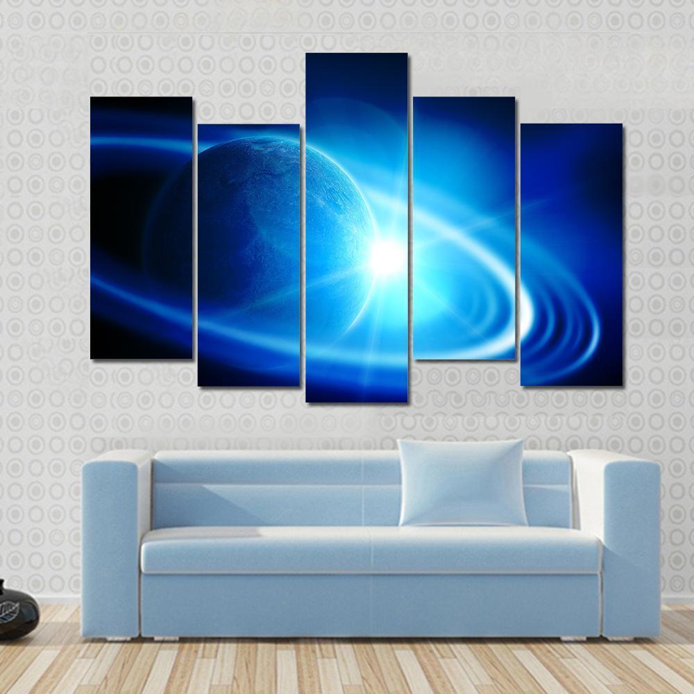 Realistic Saturn In Open Space Canvas Wall Art-5 Pop-Gallery Wrap-47" x 32"-Tiaracle
