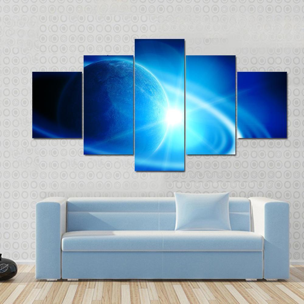 Realistic Saturn In Open Space Canvas Wall Art-5 Star-Gallery Wrap-62" x 32"-Tiaracle