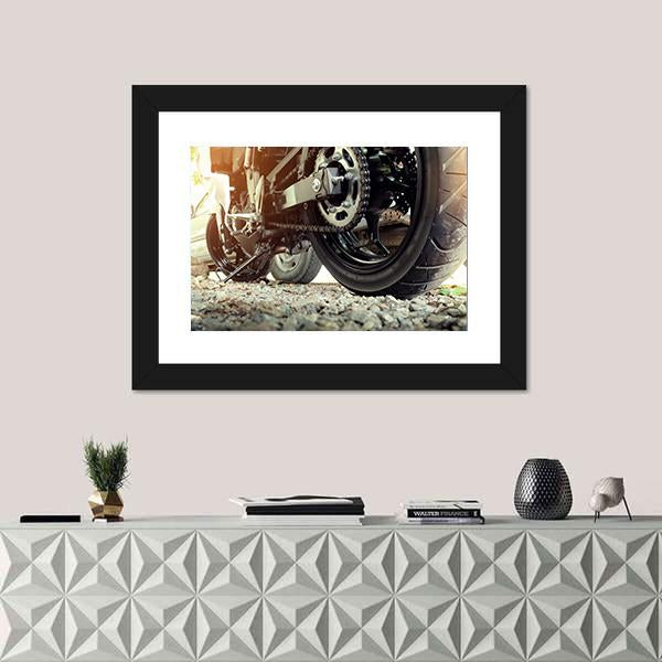 Rear chain And Sprocket Of Motorcycle Wheel Canvas Wall Art-1 Piece-Framed Print-20" x 16"-Tiaracle