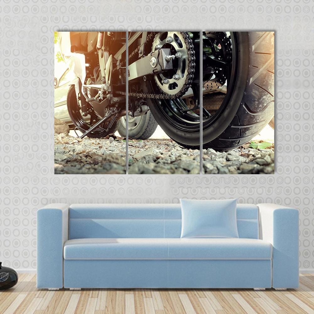 Rear chain And Sprocket Of Motorcycle Wheel Canvas Wall Art-3 Horizontal-Gallery Wrap-37" x 24"-Tiaracle