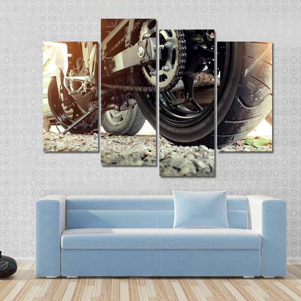 Rear chain And Sprocket Of Motorcycle Wheel Canvas Wall Art-4 Pop-Gallery Wrap-50" x 32"-Tiaracle