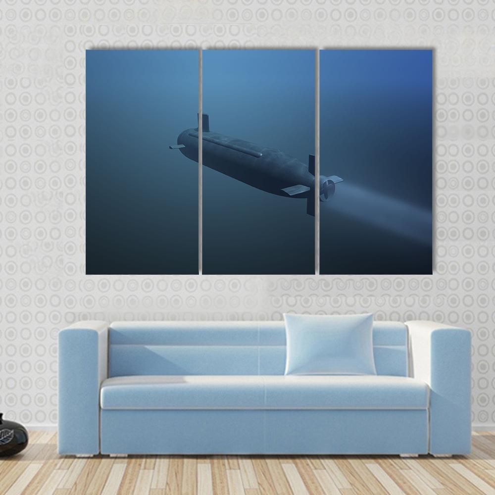 Rear View Of Submarine Under Water Canvas Wall Art-3 Horizontal-Gallery Wrap-25" x 16"-Tiaracle