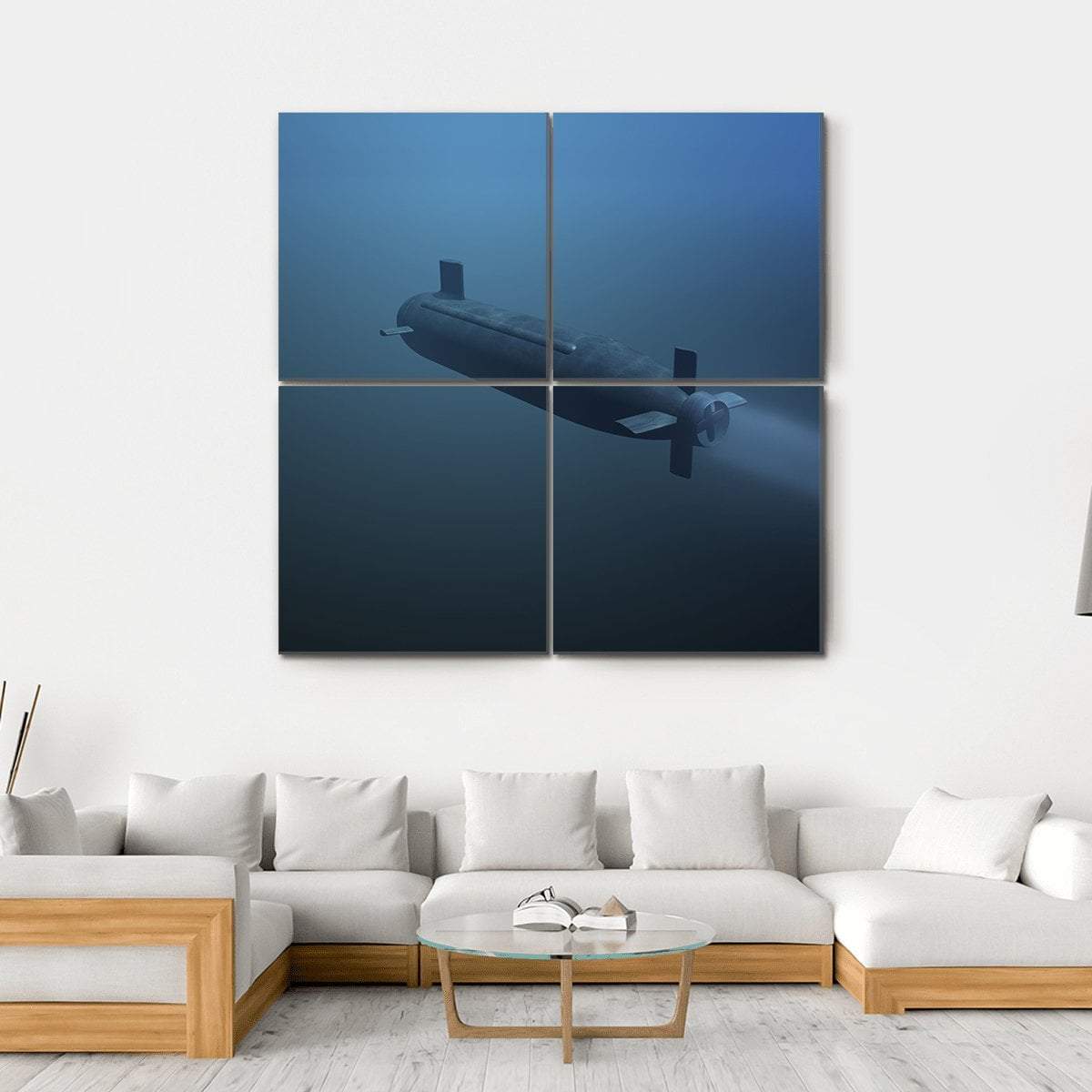 Rear View Of Submarine Under Water Canvas Wall Art-4 Square-Gallery Wrap-17" x 17"-Tiaracle