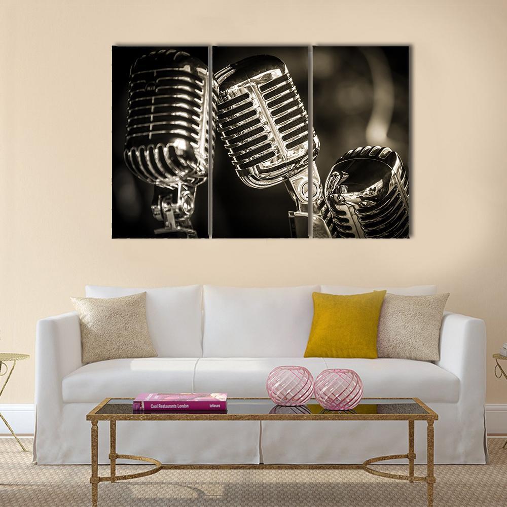 Recording Studio Microphones Canvas Wall Art-3 Horizontal-Gallery Wrap-37" x 24"-Tiaracle