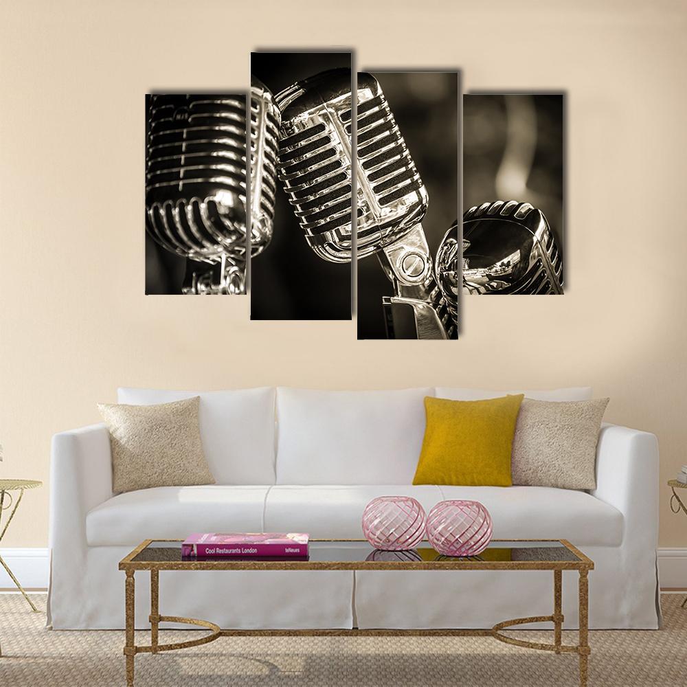 Recording Studio Microphones Canvas Wall Art-4 Pop-Gallery Wrap-50" x 32"-Tiaracle