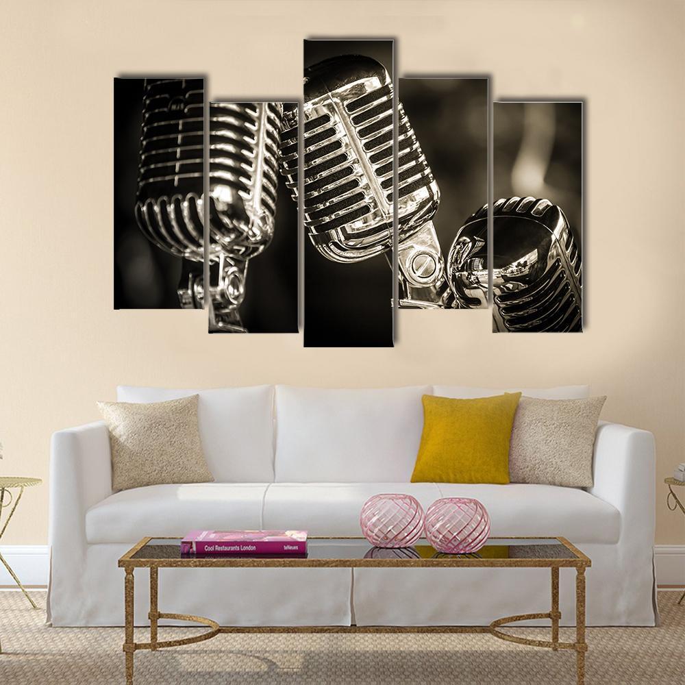 Recording Studio Microphones Canvas Wall Art-5 Pop-Gallery Wrap-47" x 32"-Tiaracle