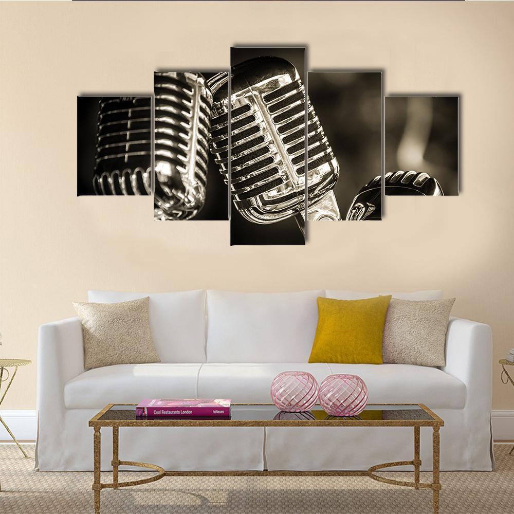 Recording Studio Microphones Canvas Wall Art-5 Star-Gallery Wrap-62" x 32"-Tiaracle