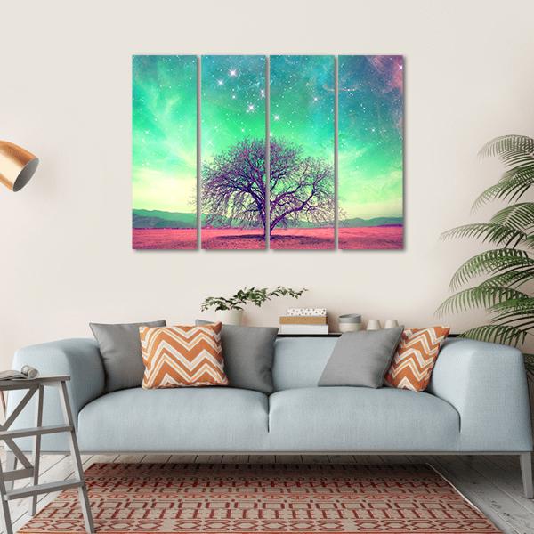 Red Alien Landscape With A Tree Canvas Wall Art-4 Horizontal-Gallery Wrap-34" x 24"-Tiaracle