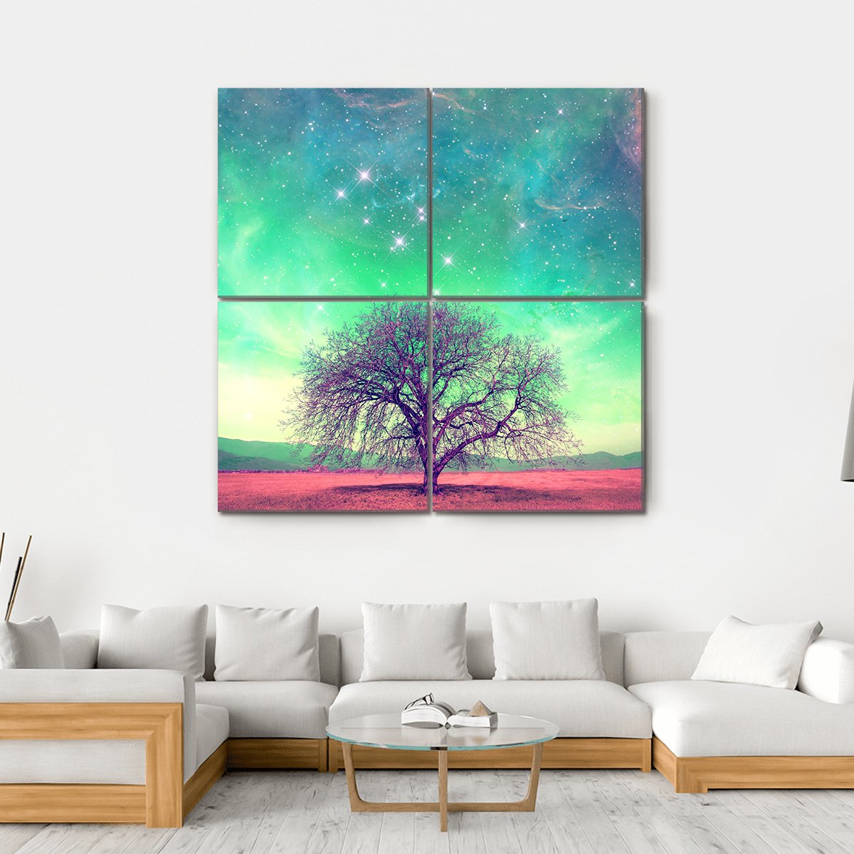 Red Alien Landscape With A Tree Canvas Wall Art-4 Square-Gallery Wrap-17" x 17"-Tiaracle