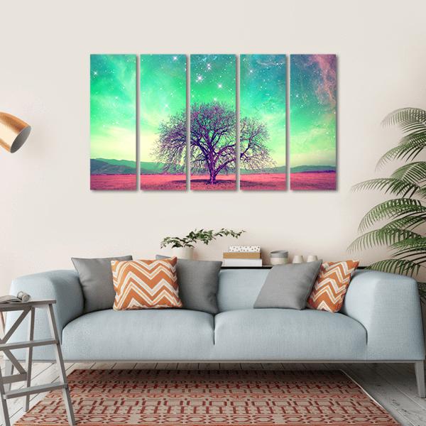Red Alien Landscape With A Tree Canvas Wall Art-5 Horizontal-Gallery Wrap-22" x 12"-Tiaracle