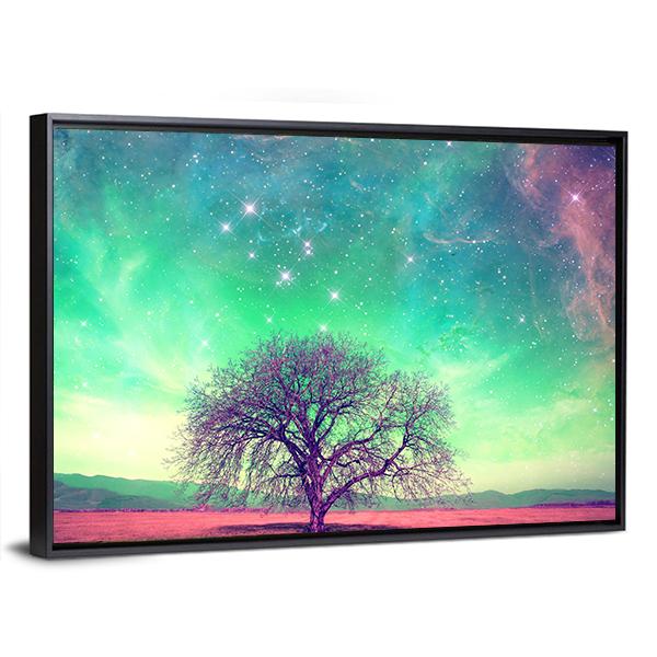 Red Alien Landscape With A Tree Canvas Wall Art-3 Horizontal-Gallery Wrap-25" x 16"-Tiaracle