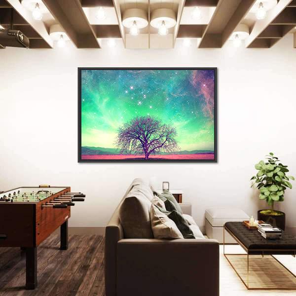 Red Alien Landscape With A Tree Canvas Wall Art-3 Horizontal-Gallery Wrap-25" x 16"-Tiaracle