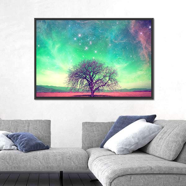 Red Alien Landscape With A Tree Canvas Wall Art-3 Horizontal-Gallery Wrap-25" x 16"-Tiaracle
