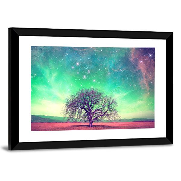 Red Alien Landscape With A Tree Canvas Wall Art-3 Horizontal-Gallery Wrap-25" x 16"-Tiaracle