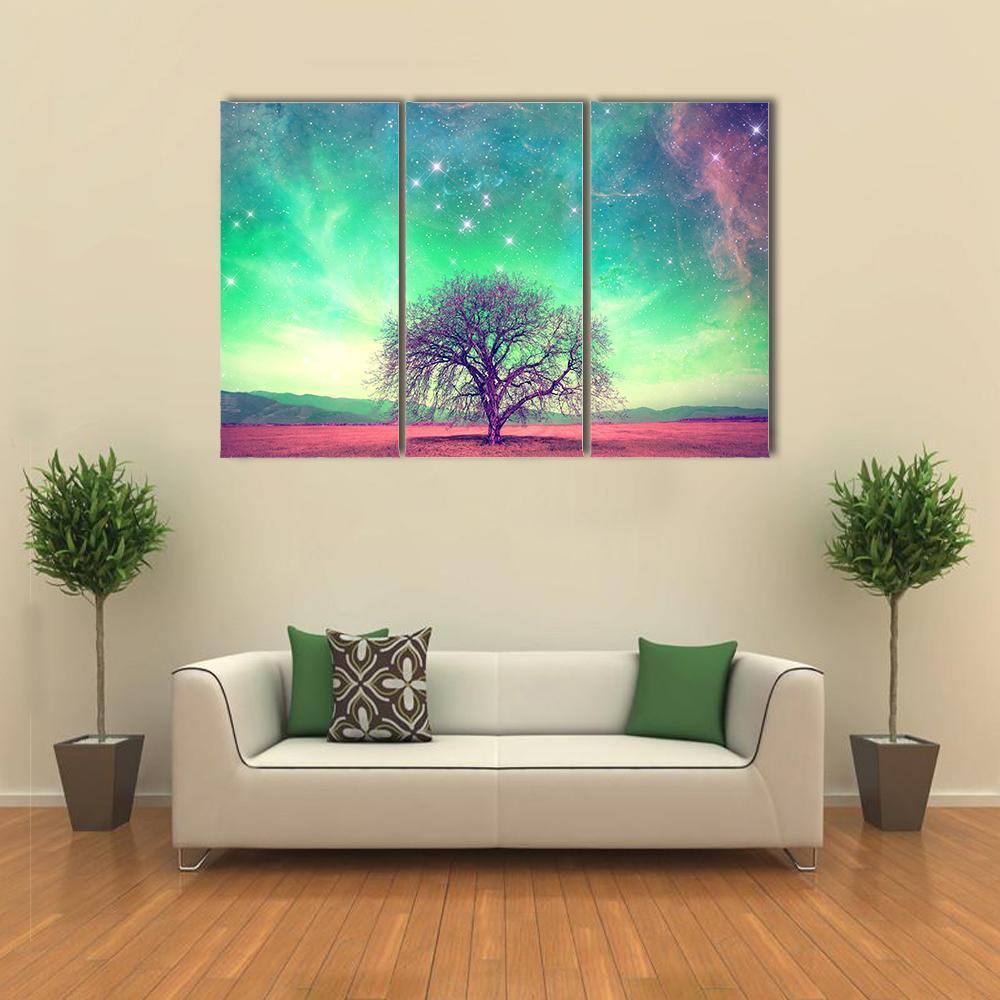 Red Alien Landscape With A Tree Canvas Wall Art-3 Horizontal-Gallery Wrap-37" x 24"-Tiaracle