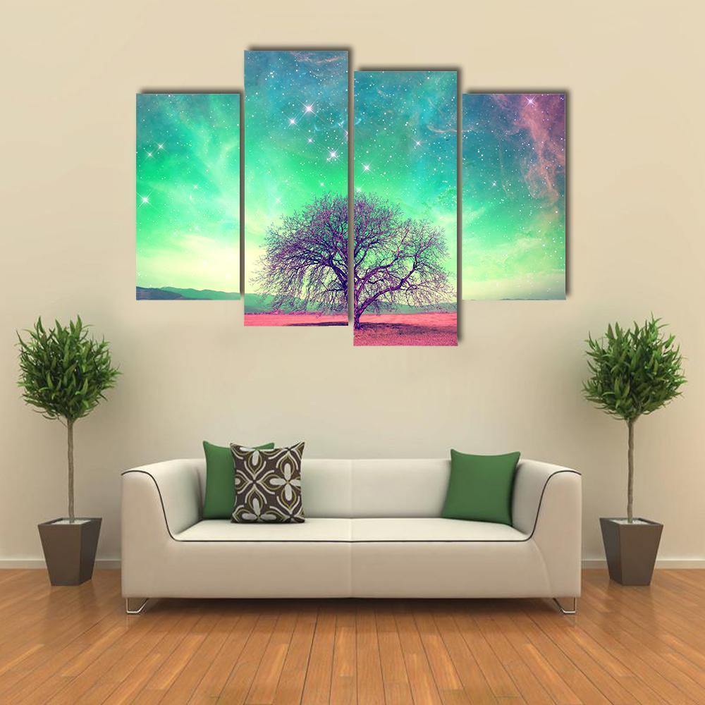 Red Alien Landscape With A Tree Canvas Wall Art-4 Pop-Gallery Wrap-50" x 32"-Tiaracle