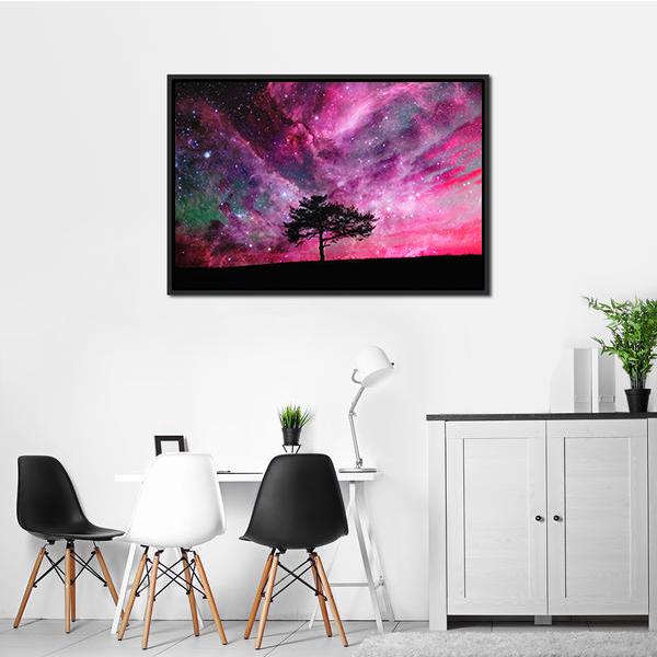 Red Alien Planet With Tree Canvas Wall Art-1 Piece-Floating Frame-24" x 16"-Tiaracle