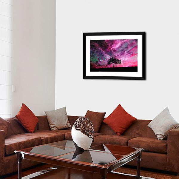 Red Alien Planet With Tree Canvas Wall Art-3 Horizontal-Gallery Wrap-25" x 16"-Tiaracle