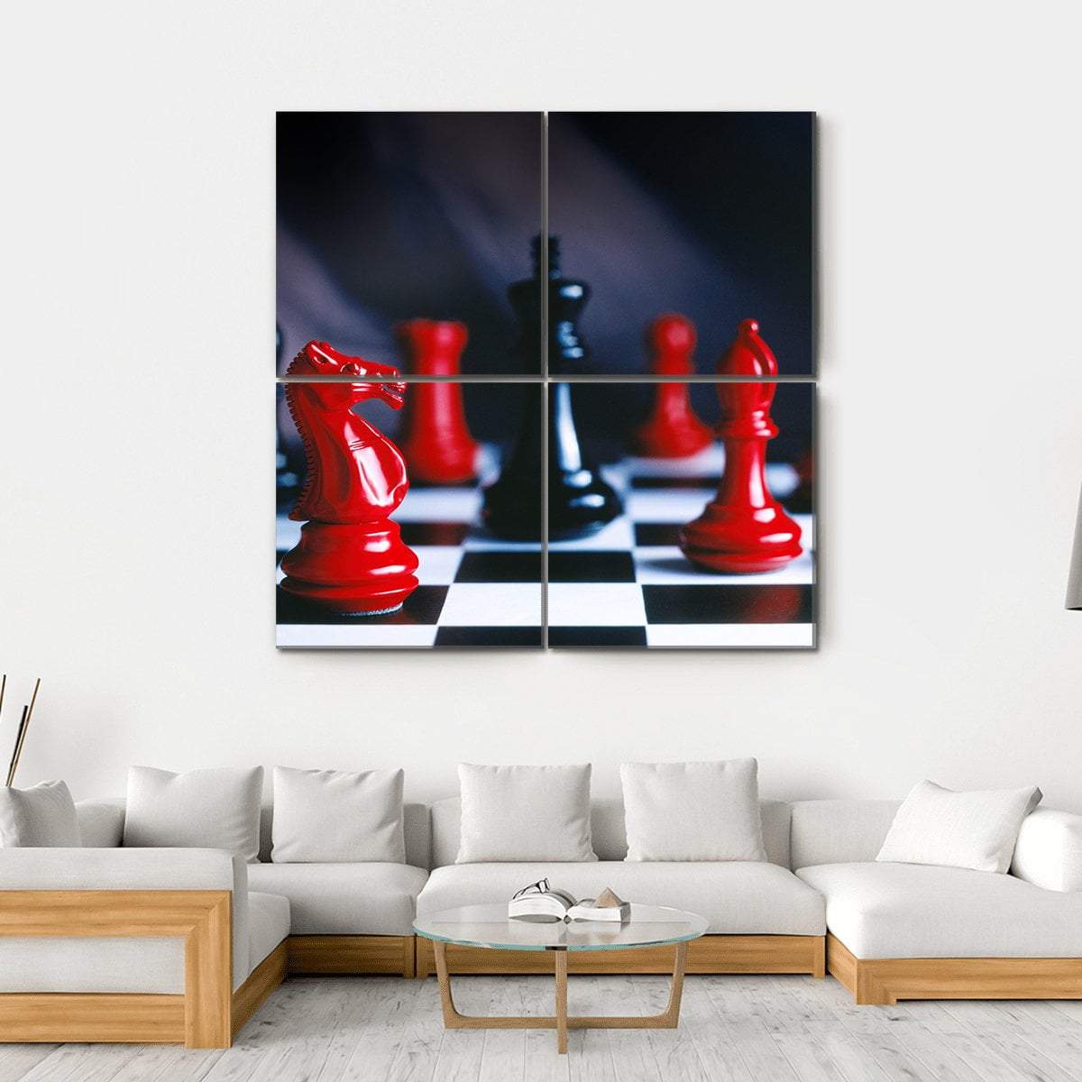 Red And Black Chess Pieces And Board Canvas Wall Art-4 Square-Gallery Wrap-17&quot; x 17&quot;-Tiaracle