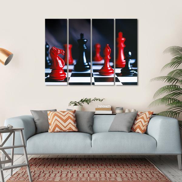 Red And Black Chess Pieces And Board Canvas Wall Art-1 Piece-Gallery Wrap-36" x 24"-Tiaracle