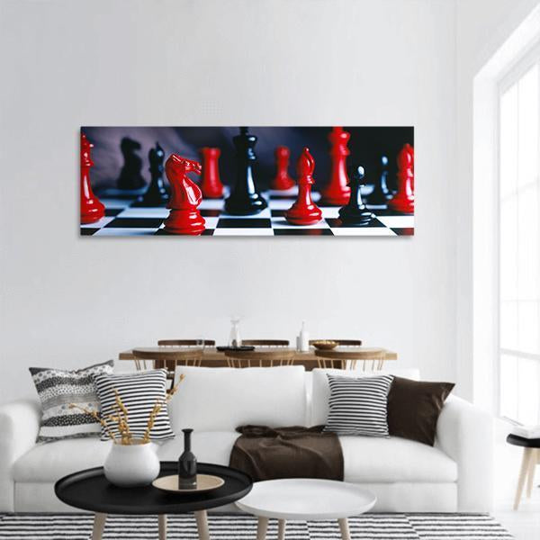 Red And Black Chess Pieces Panoramic Canvas Wall Art-1 Piece-36" x 12"-Tiaracle