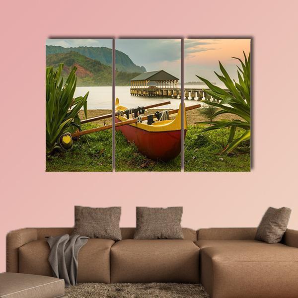 Hawaiian Canoe On The Beach Canvas Wall Art-3 Horizontal-Gallery Wrap-37" x 24"-Tiaracle