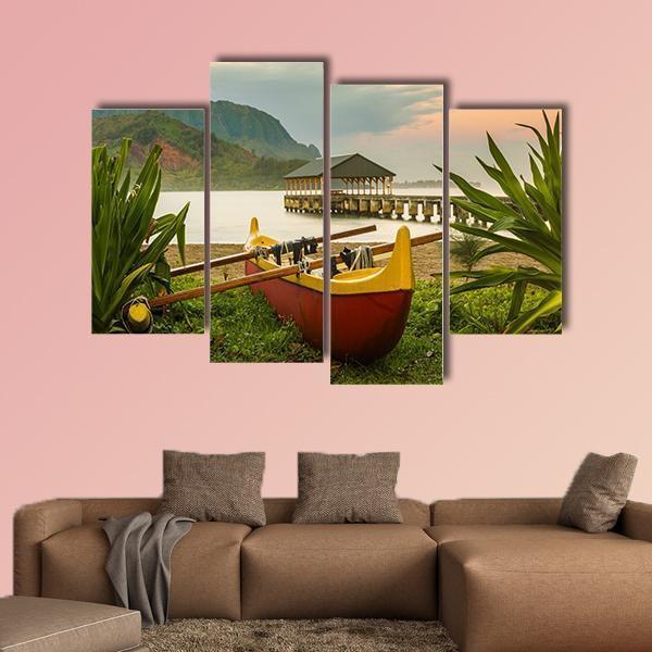 Hawaiian Canoe On The Beach Canvas Wall Art-4 Pop-Gallery Wrap-50" x 32"-Tiaracle