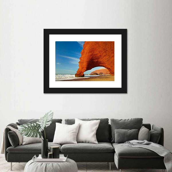 Red Archs On Atlantic Ocean Coast Canvas Wall Art-3 Horizontal-Gallery Wrap-25" x 16"-Tiaracle