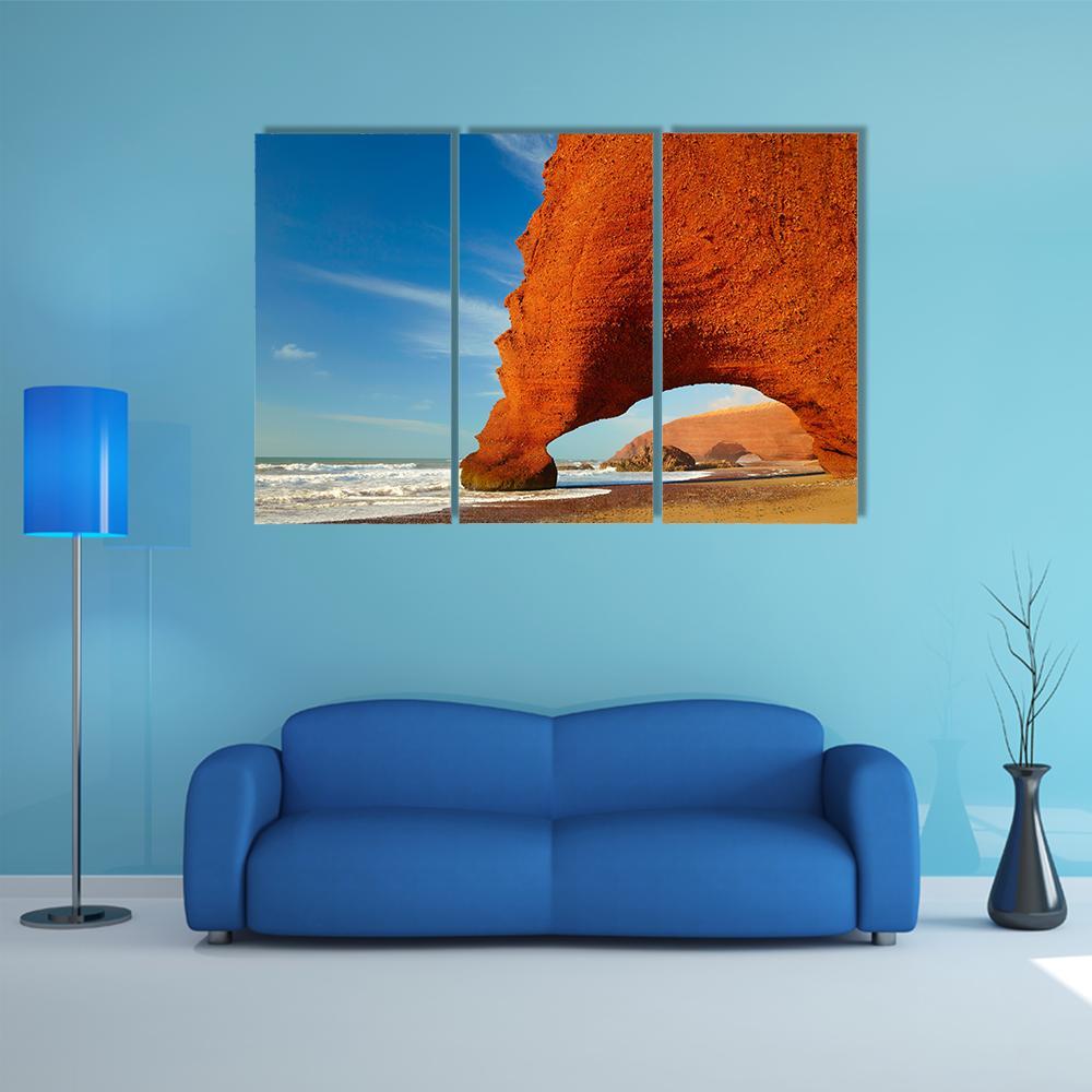 Red Archs On Atlantic Ocean Coast Canvas Wall Art-3 Horizontal-Gallery Wrap-37" x 24"-Tiaracle