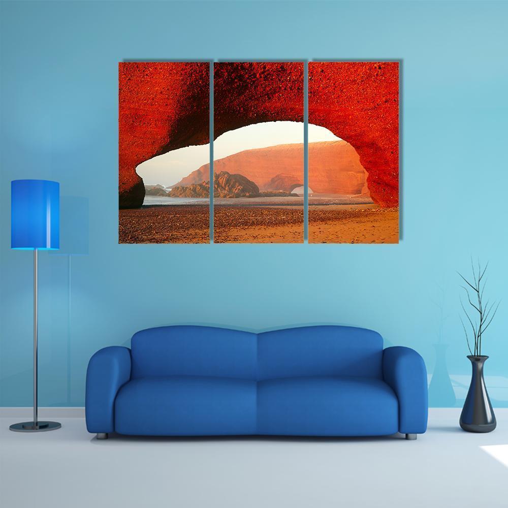 Red Archs On Atlantic Ocean Coast Canvas Wall Art-3 Horizontal-Gallery Wrap-37" x 24"-Tiaracle