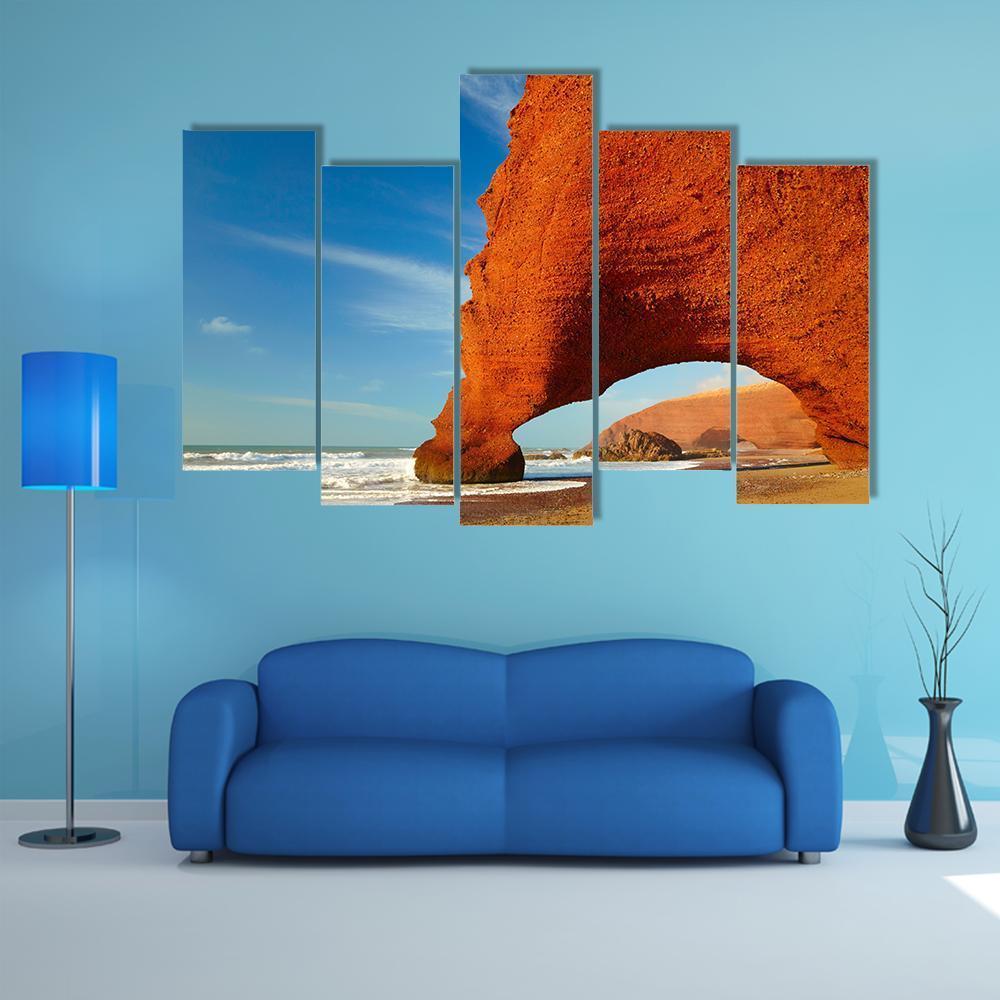 Red Archs On Atlantic Ocean Coast Canvas Wall Art-5 Pop-Gallery Wrap-47" x 32"-Tiaracle