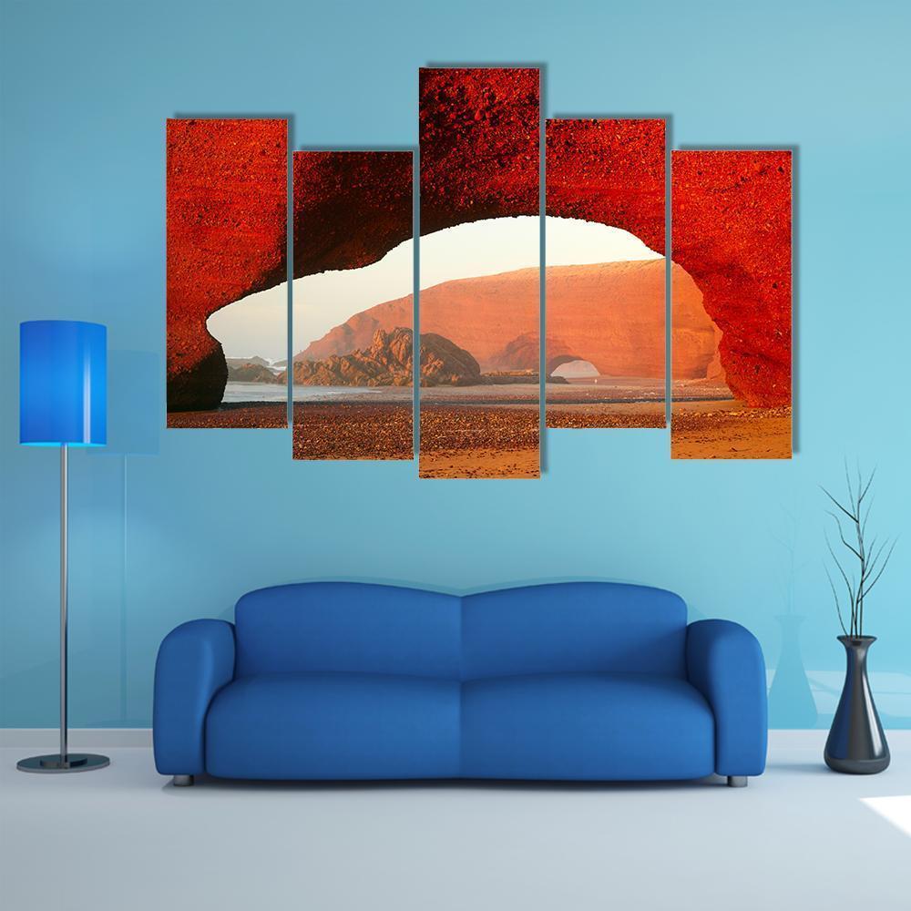 Red Archs On Atlantic Ocean Coast Canvas Wall Art-5 Pop-Gallery Wrap-47" x 32"-Tiaracle