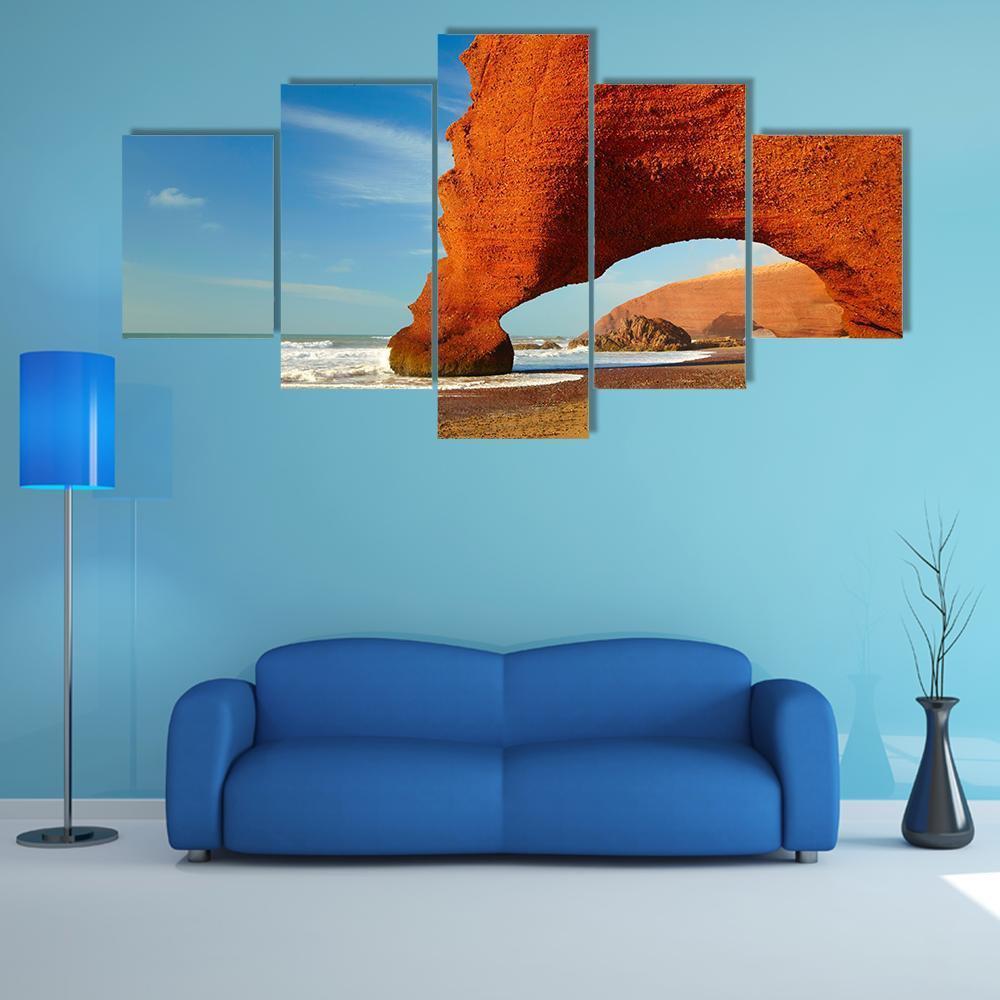 Red Archs On Atlantic Ocean Coast Canvas Wall Art-5 Star-Gallery Wrap-62" x 32"-Tiaracle