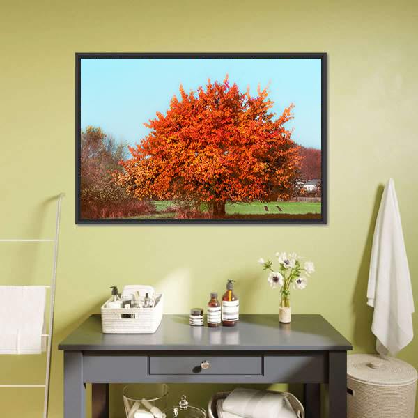 Red Autumn Foliage Canvas Wall Art-1 Piece-Floating Frame-24" x 16"-Tiaracle