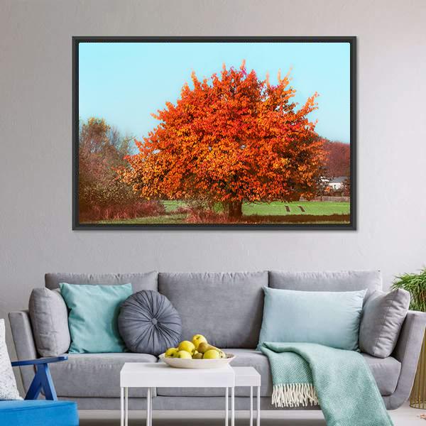 Red Autumn Foliage Canvas Wall Art-3 Horizontal-Gallery Wrap-25" x 16"-Tiaracle
