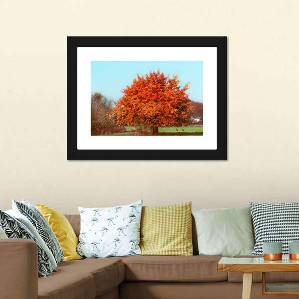 Red Autumn Foliage Canvas Wall Art-3 Horizontal-Gallery Wrap-25" x 16"-Tiaracle