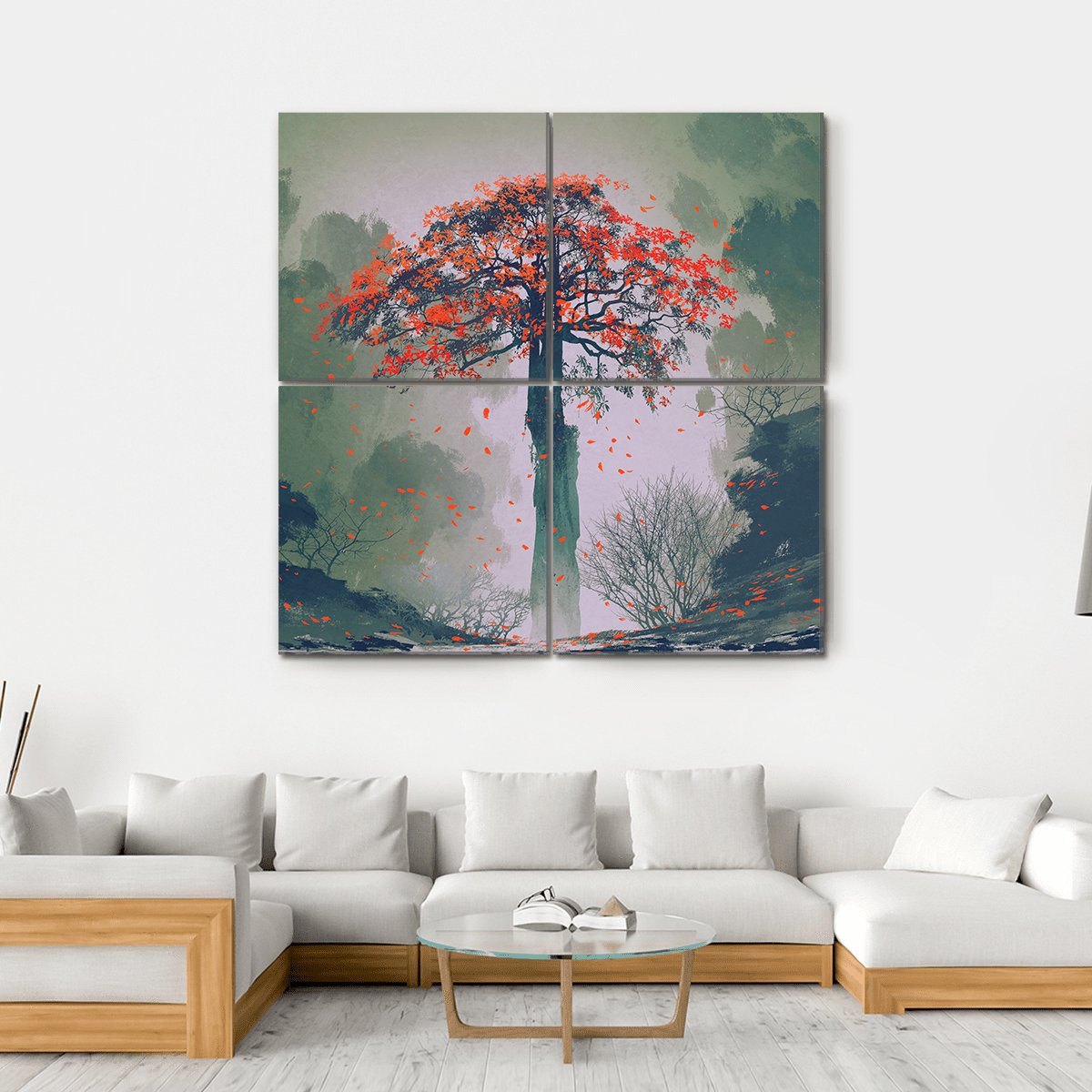 Red Autumn Tree Canvas Wall Art-4 Square-Gallery Wrap-17" x 17"-Tiaracle
