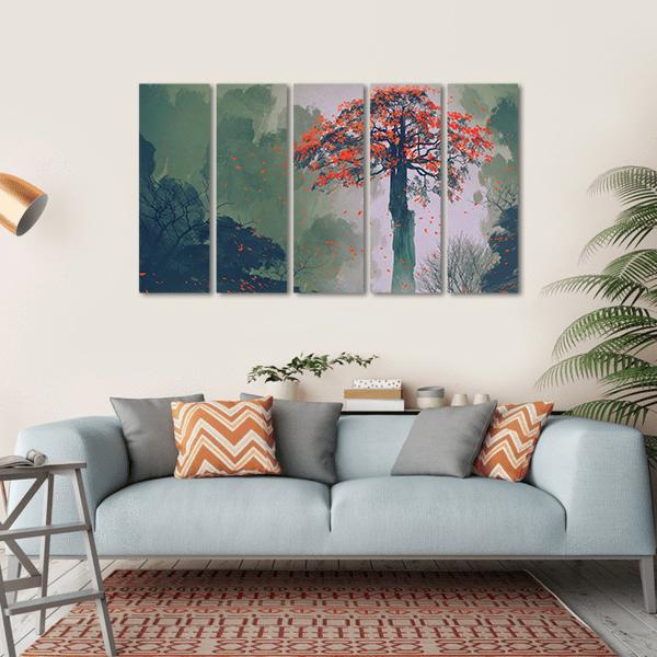 Red Autumn Tree Canvas Wall Art-5 Horizontal-Gallery Wrap-22" x 12"-Tiaracle