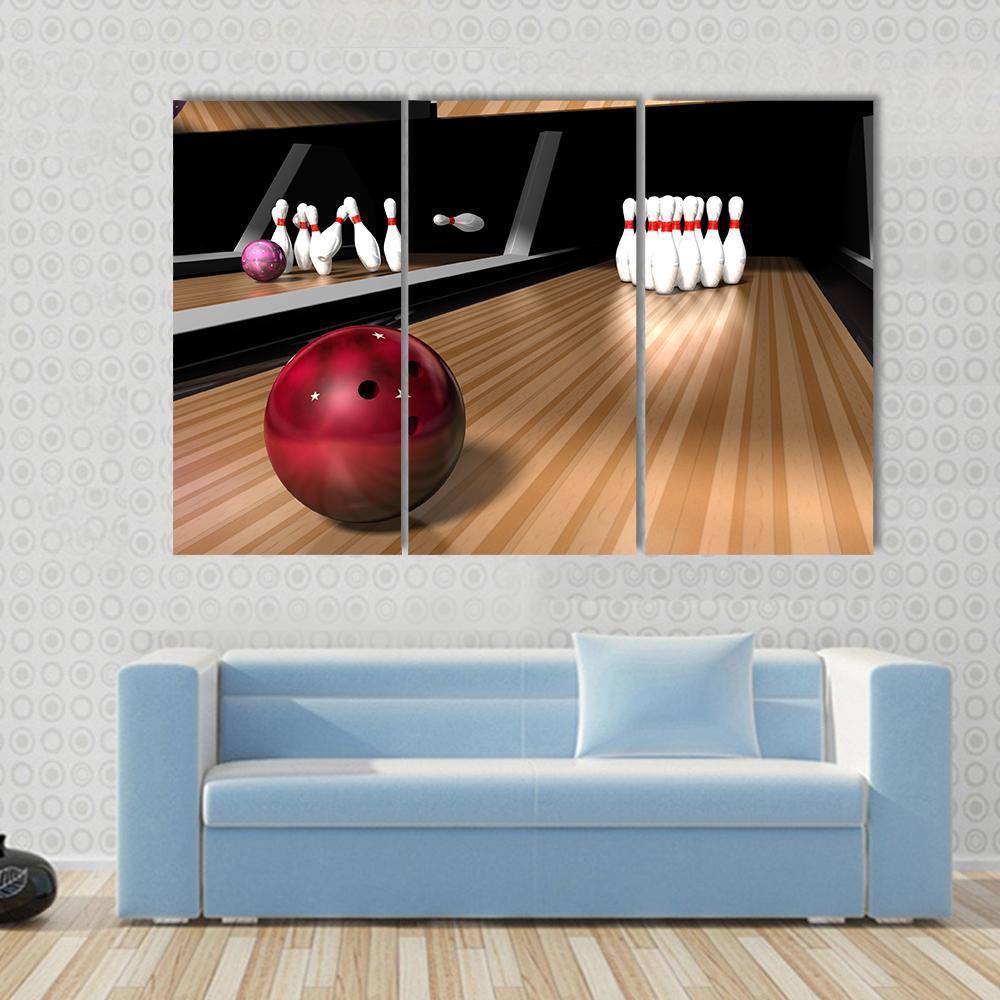 Red Bowling Ball Canvas Wall Art-3 Horizontal-Gallery Wrap-37" x 24"-Tiaracle