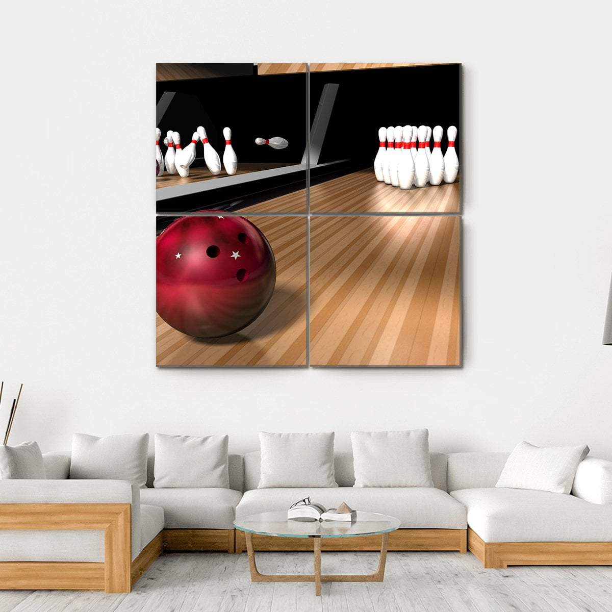 Red Bowling Ball Canvas Wall Art-4 Square-Gallery Wrap-17" x 17"-Tiaracle