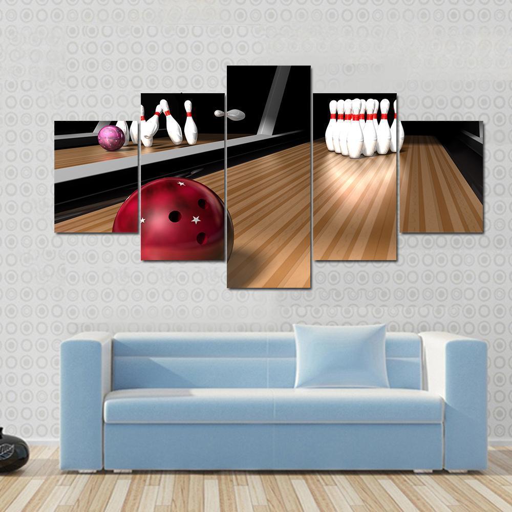 Red Bowling Ball Canvas Wall Art-5 Star-Gallery Wrap-62&quot; x 32&quot;-Tiaracle