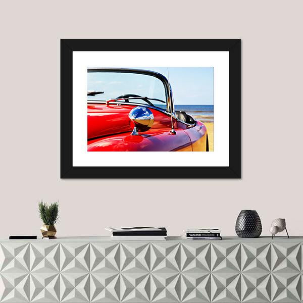 Red Car At Beach Canvas Wall Art-1 Piece-Framed Print-20" x 16"-Tiaracle