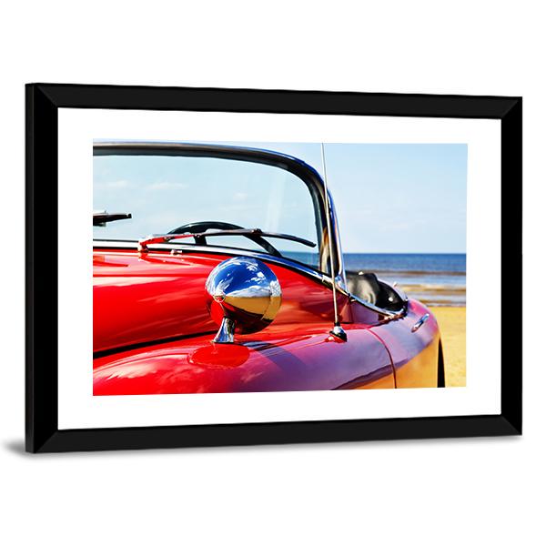 Red Car At Beach Canvas Wall Art-3 Horizontal-Gallery Wrap-25" x 16"-Tiaracle