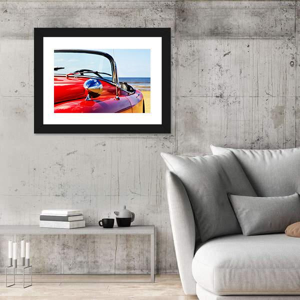 Red Car At Beach Canvas Wall Art-3 Horizontal-Gallery Wrap-25" x 16"-Tiaracle