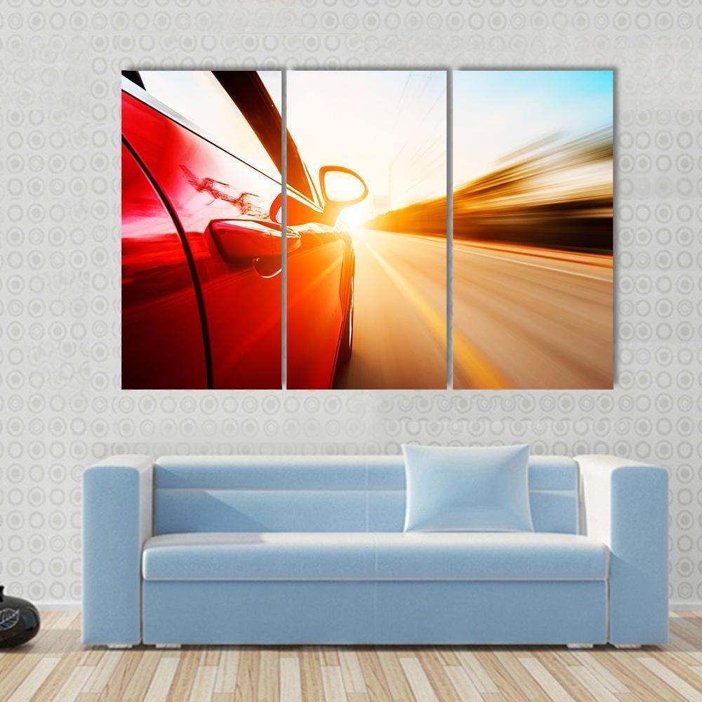 Red Car In High Speed Canvas Wall Art-3 Horizontal-Gallery Wrap-37" x 24"-Tiaracle