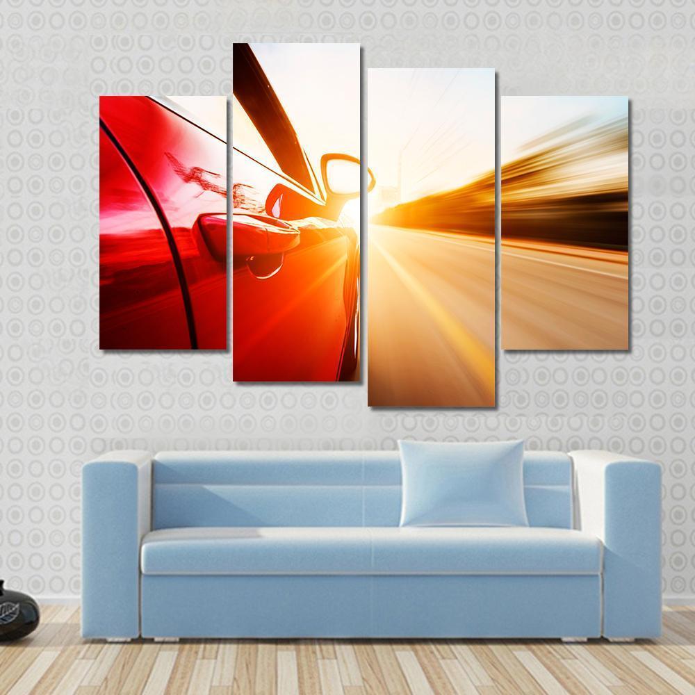 Red Car In High Speed Canvas Wall Art-4 Pop-Gallery Wrap-50" x 32"-Tiaracle