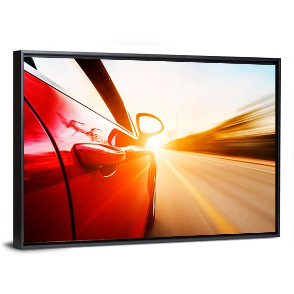 Red Car In High Speed Canvas Wall Art-3 Horizontal-Gallery Wrap-25" x 16"-Tiaracle
